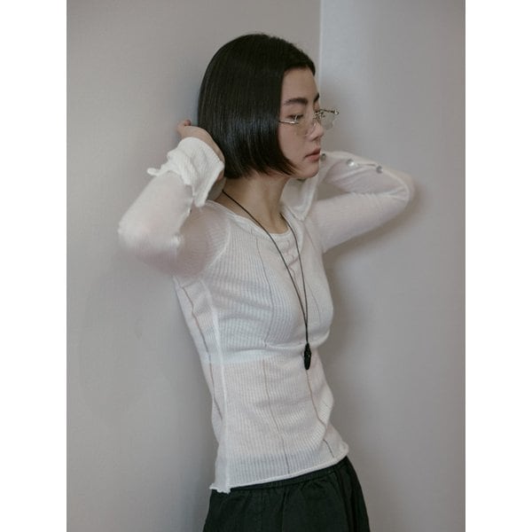 [리퍼브]Calia Boat Neck Button-Sleeve Knit_White