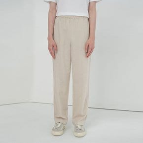 LINEN WIDE BANDING PANTS_BEIGE