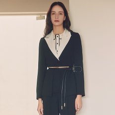 Ava / Contrast Collar Single Belted Jacket(Black)