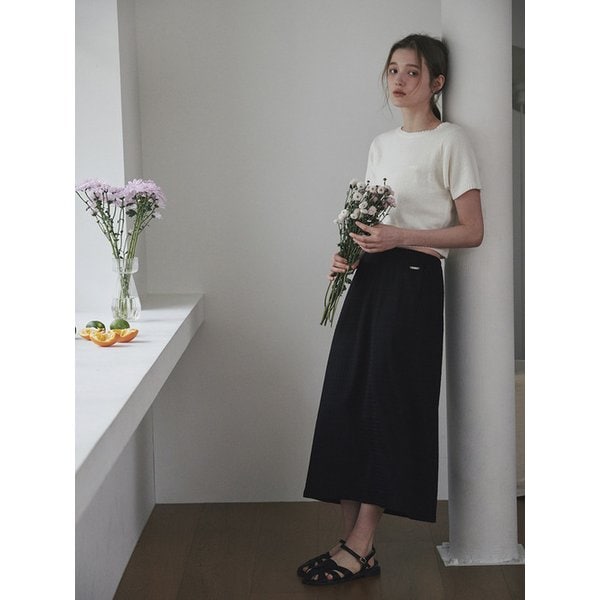 lace banding long skirt black