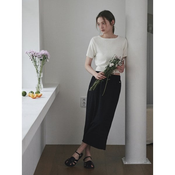 lace banding long skirt black