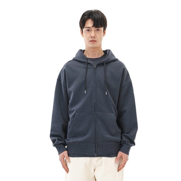 오버핏 무지 투웨이 후드집업 (차콜)