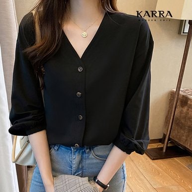 KARRA 밴딩커프스노카라블라우스_A3F0273