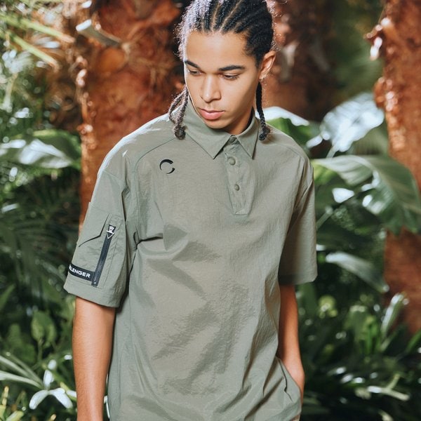 [부산점] 와샤가공 소매포켓 남성 셔츠형 반팔 우븐탑 카키_CHD2MWT0215KH