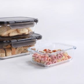 로이 내열유리 찬통 밀폐용기 직사각형 3size