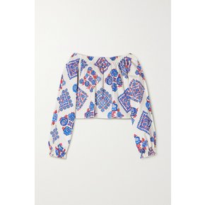 Cowgirl Off-the-shoulder Printed-cotton Poplin Top 화이트