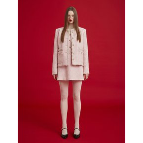 PEARL BUTTON TWEED JACKET - PINK