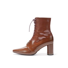 Glossy Lace-Up Boots_Toffee