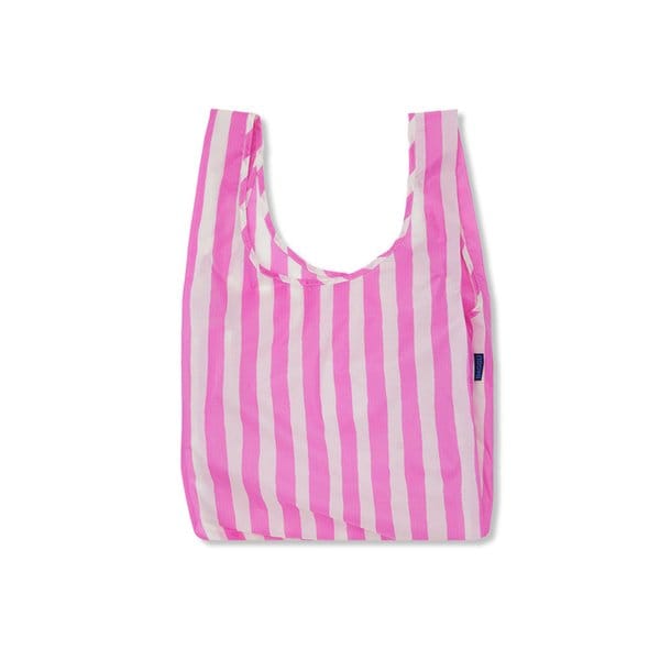 [바쿠백] 휴대용 장바구니 접이식 시장가방 Pink Painted Stripe