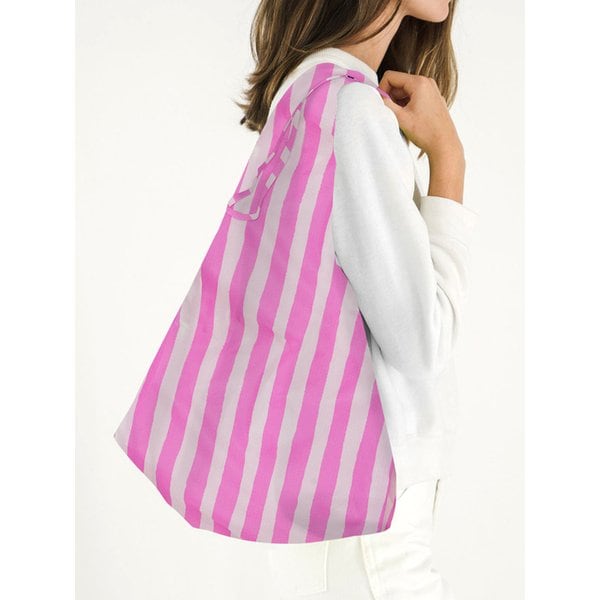 [바쿠백] 휴대용 장바구니 접이식 시장가방 Pink Painted Stripe