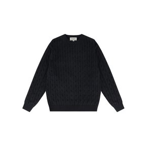 Cable crewneck sweater (Navy)