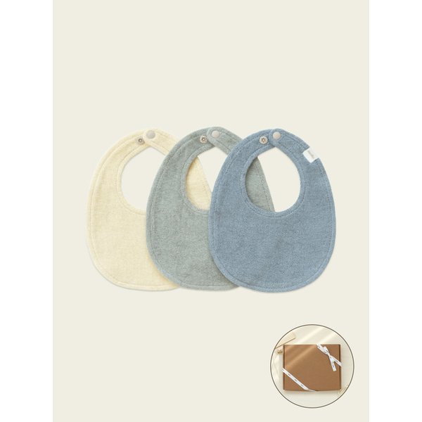 라운드 턱받이 양면 테리 거즈 빕 3종세트 / Cset 2size