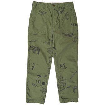 엔지니어가먼츠 Fatigue Pant Olive Graffiti Print Ripstop