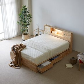 비투스 그리니치 LED 고무나무 원목 평상형 수납 서랍 침대 프레임 Q