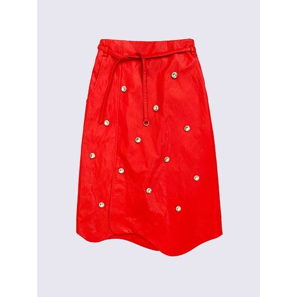 크리스탈 페이크 레더 스커트 (RED)