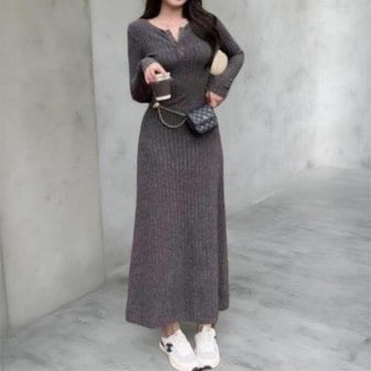 신세계라이브쇼핑 [옷자락] 여성 클래식 신축성 잔골지 오픈 니트 롱 드레스