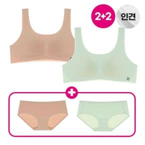 인견쉘론  U넥 하루브라+팬티 4종 그린&베이지[33013368]