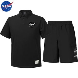 NASA 나사 남녀공용 면 카라티 반팔티+우븐 5부 반바지 상하세트 N-163UBK+N-056PBK 남자 여성 티셔츠 폴로티 숏팬츠 여름바지 빅사이즈