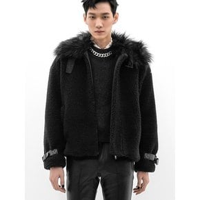 Spread-Collar Shearling Bomber Jacket[Black(UNISEX)]_UTO-FB23