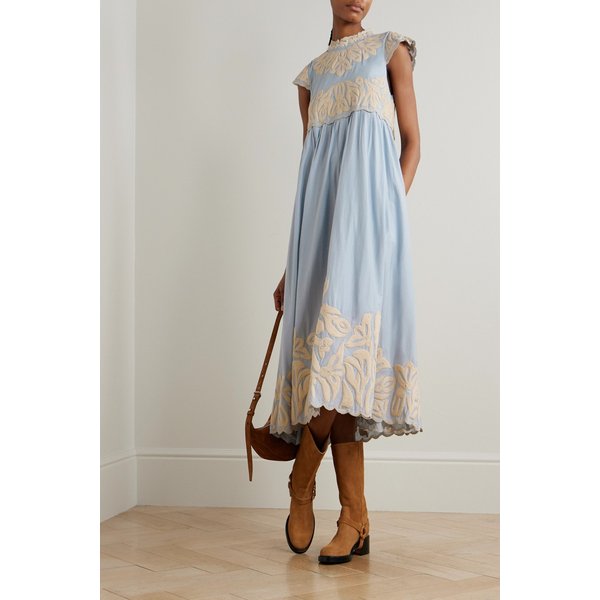 알렉산드라 스캘럽 자수 코튼 미디 원피스 46376663162969437