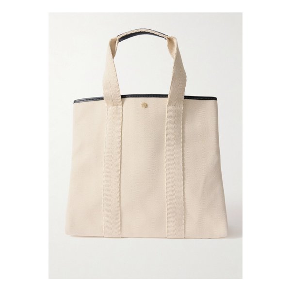 휘 드 베르누이 라지 가죽 웨빙 트리밍 헤링본 캔버스 토트 크림 46376663162863566