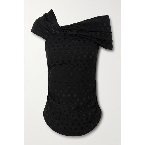 에센 어시메트릭 드레이프 폴카 도트 스트레치 실크 자카드 탑 46376663162944483