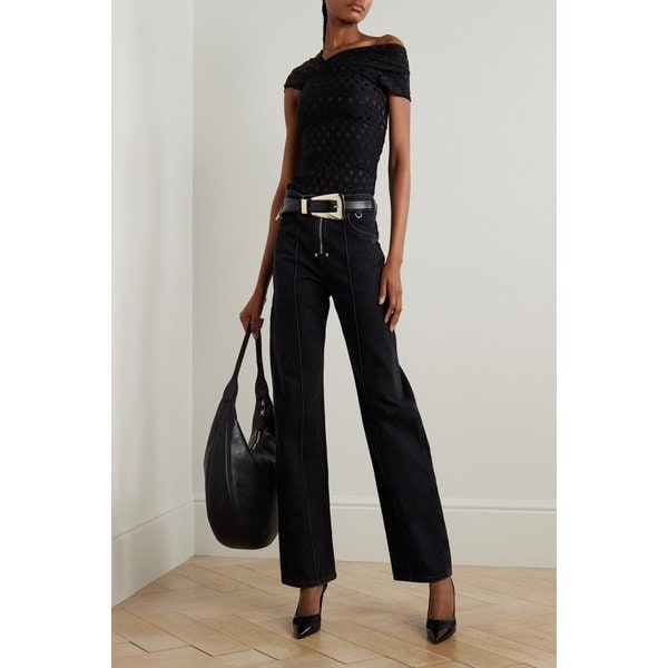 에센 어시메트릭 드레이프 폴카 도트 스트레치 실크 자카드 탑 46376663162944483