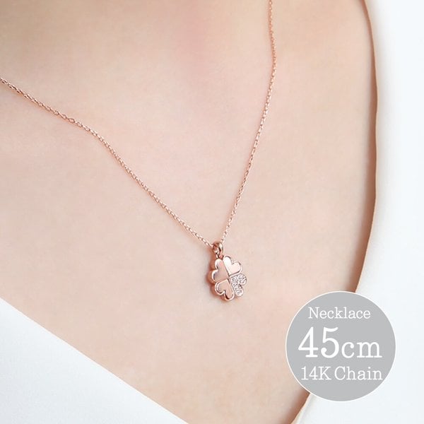 14K GOLD 패션 데일리 네잎클로버 큐빅 체인 목걸이 45cm 선물추천