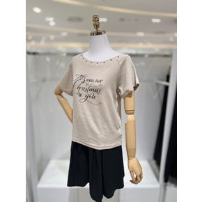 스터드 장식 레터링 티셔츠 628290
