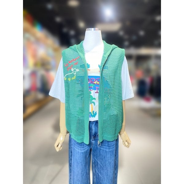 [여주점] 메쉬 후드 니트 집업 베스트 (BAKV53531)