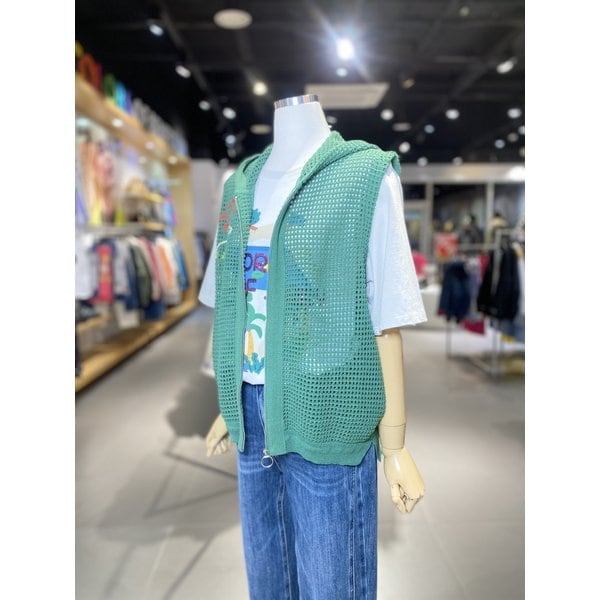 [여주점] 메쉬 후드 니트 집업 베스트 (BAKV53531)