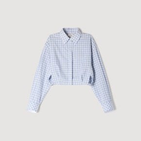 체크 반팔 셔츠 블라우스 Blau / Weiß SFPCM01639