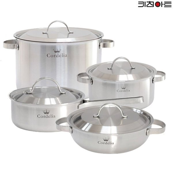 코델리아 통5중 스텐레스 인덕션 냄비세트 4종B(편수18+양수20+전골24+곰솥28) 스텐냄
