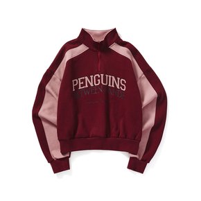 Half Zipup Color Block Sweatshirt_Burgundy