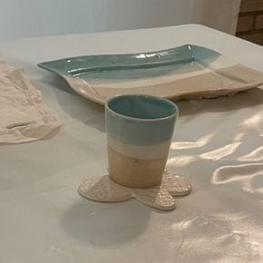 [무케] 비비플로_강릉바다 물컵 도자기 핸드메이드 컵 전자레인지 사용