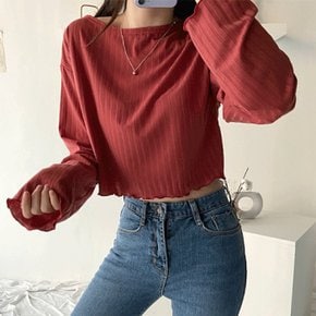 / (무료배송)로사 물결 골지 크롭 티셔츠