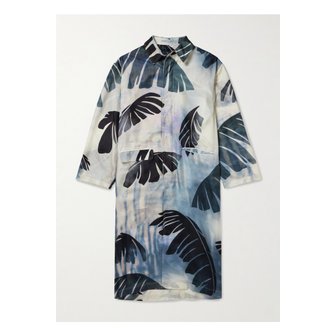 드리스반노튼 프린트 실크 새틴 트렌치 코트 블루 1647597331789591