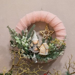 크리스마스 리스 벽장식 리프천사 양모링 35cm 벽걸이 소품 현관 문 카페 입구 데코 꾸미기 겨울