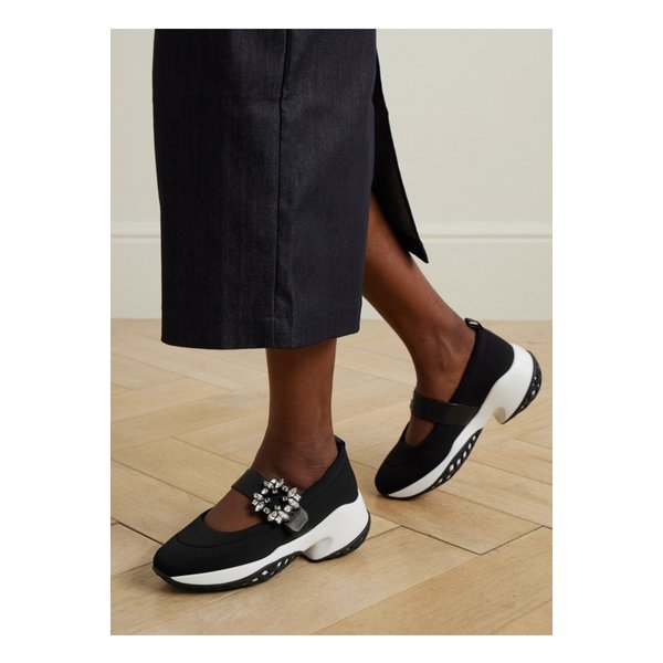 비브 런 크리스털 장식 스트레치 가죽 스니커즈 블랙 1647597354948507