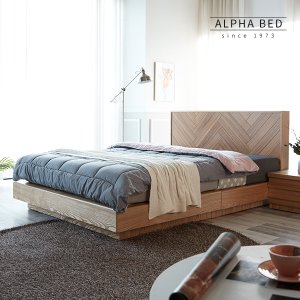 알파침대 썸누스 무늬목 평상형 퀸 침대+천연라텍스매트리스