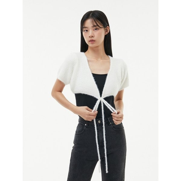 크롭 끈 반팔 볼레로 가디건 AP4KGA43
