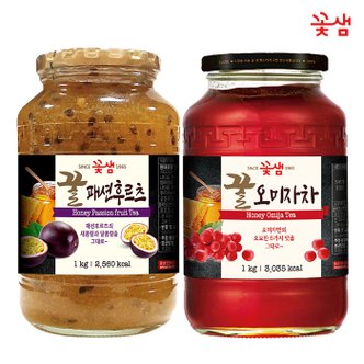  꽃샘 꿀 패션후르츠차 1KG +꿀 오미자차 1KG (과일청)