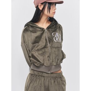 Smooth Velvet Logo Puff-sleeve Hood Jumper Khaki