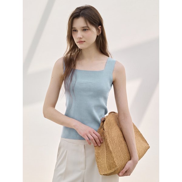 Classic Square Neck Knit Top_Ash Mint