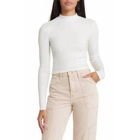 4670361 Theory Thin Ribbed Knit Turtle Mock Neck Long Sleeve Top In Ivory