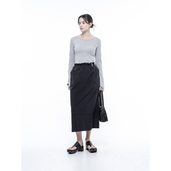 스트링 나일론 롱스커트 블랙/W251SK01BK