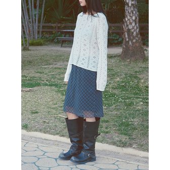 애프터아워즈 CHIFFON MIDI SKIRT (BLACK-CHECK)