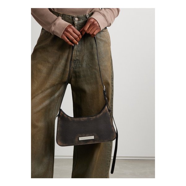 플랫 미니 장식 텍스처 가죽 숄더 백 초콜릿 1647597343833466