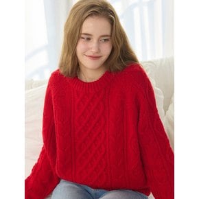 Mixed Cable Shetland Wool Knit - Red