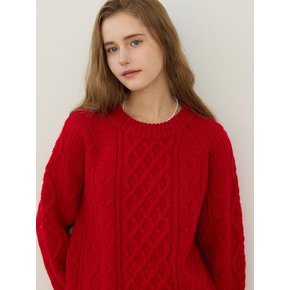 Mixed Cable Shetland Wool Knit - Red